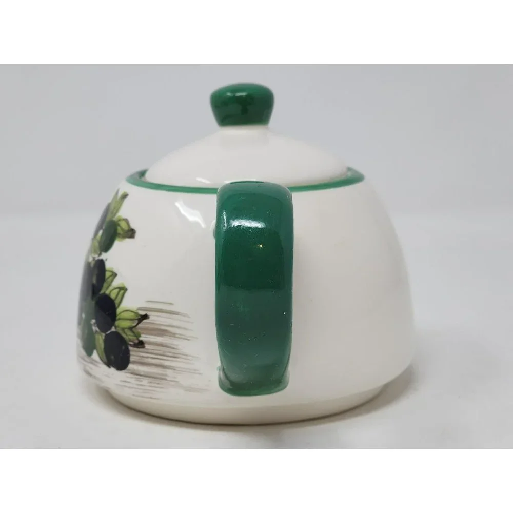Vintage Single Serve Teapot Black‎ Olives Leaves GreenBlackBrownWhite Unmarked